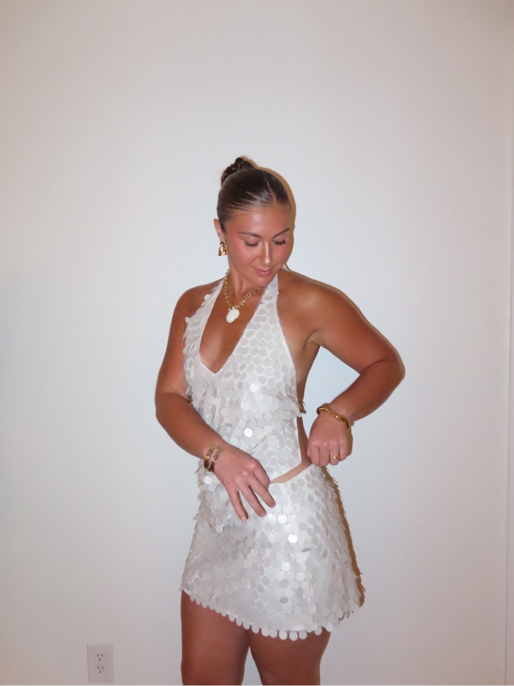 Princess Polly White Sequin Halter Mini Dress